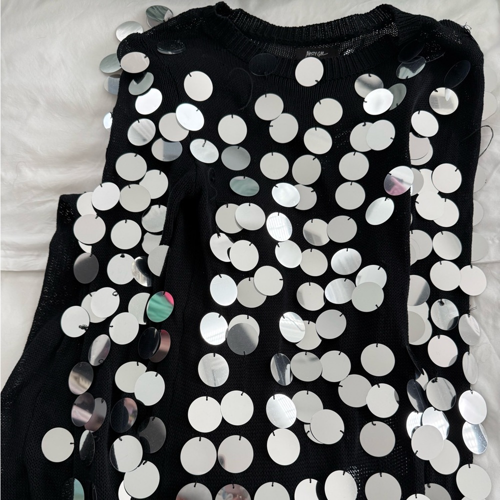 Black Sequin Long Sleeve Top - Picture 2 of 7